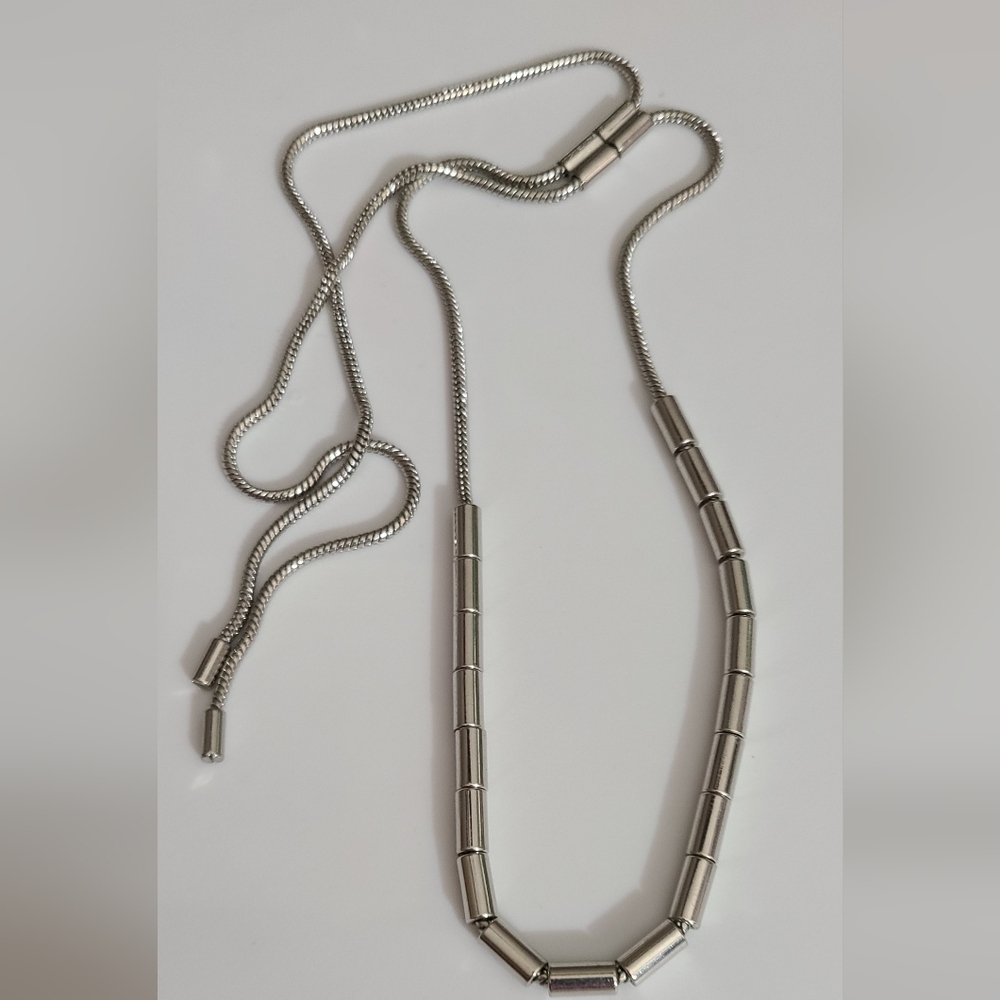 Michael Kors adjustable tube barrel beads snake chain slider necklace silver